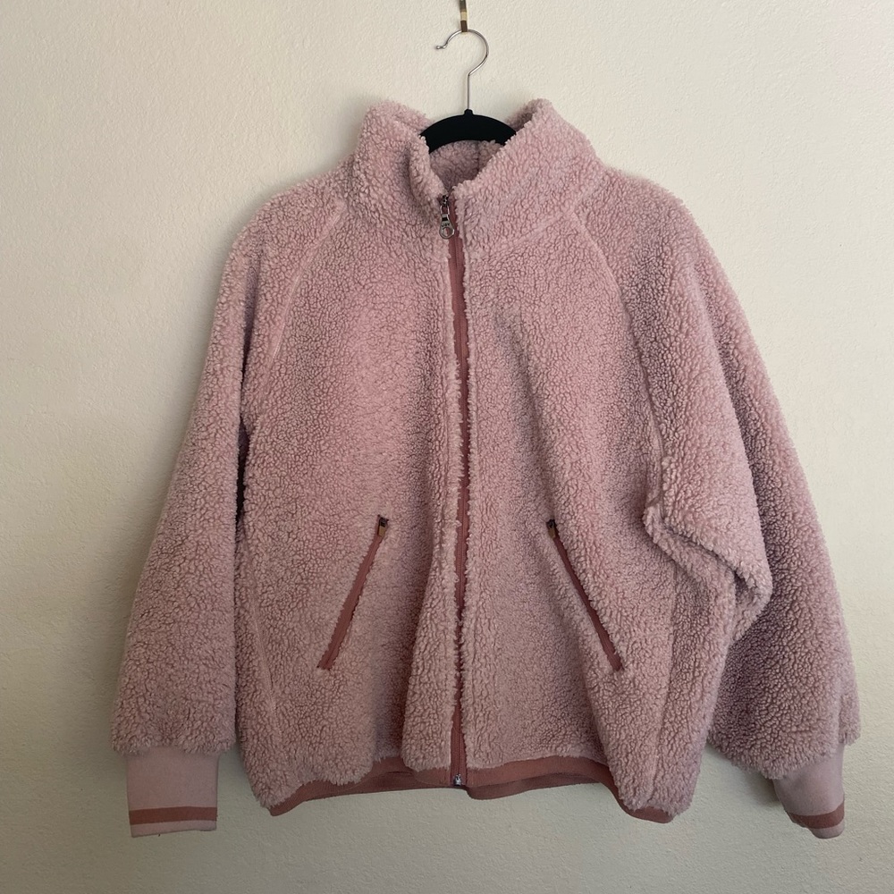 Fluffy pale pink zip up jacket